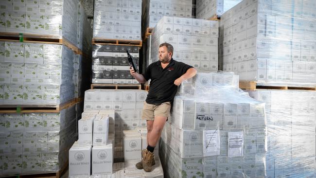 Dave Whyte from Buller Wines in Rutherglen with wine that was supposed to be exported to China. Picture: Simon Dallinger