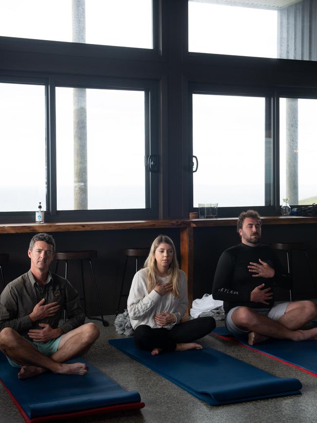 Wild Wellness Method Cove retreat guests take instructions in deep breathing as part of their WIM HOF sessions. Picture: Chris Crerar