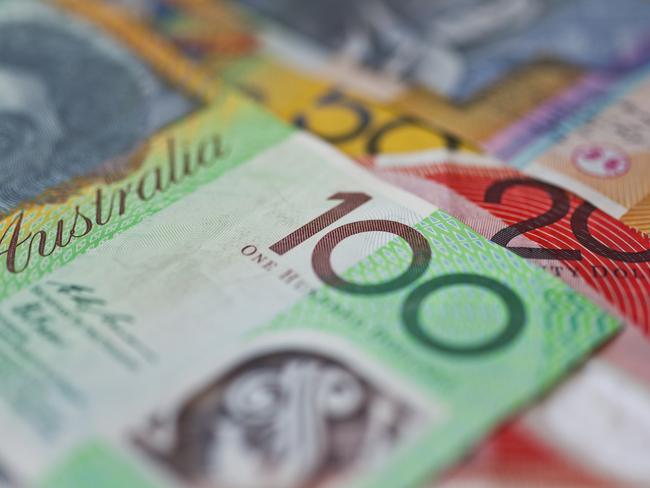 Australian money, currency or cash flat on table