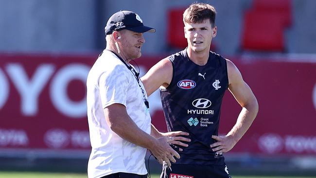 Carlton coach Michael Voss remained in constant contact with Paddy Dow during his VFL stint. Picture: Michael Klein