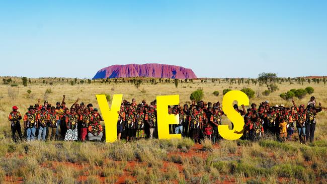 90 delegates from the Central Land Council, each elected from their communities across Central Australia, are asking Australians to vote Yes in the Voice referendum. Picture: Supplied