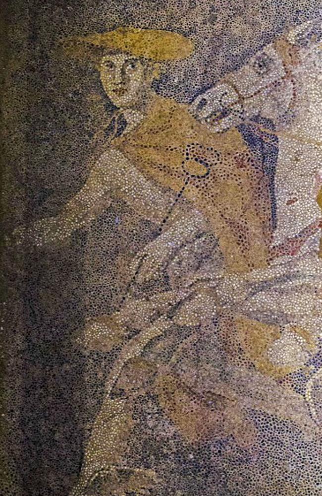 The ancient Greek god Hermes is depicted in the mosaic as the conductor of souls to the afterlife. Pic: AP Photo/Greek Culture Ministry