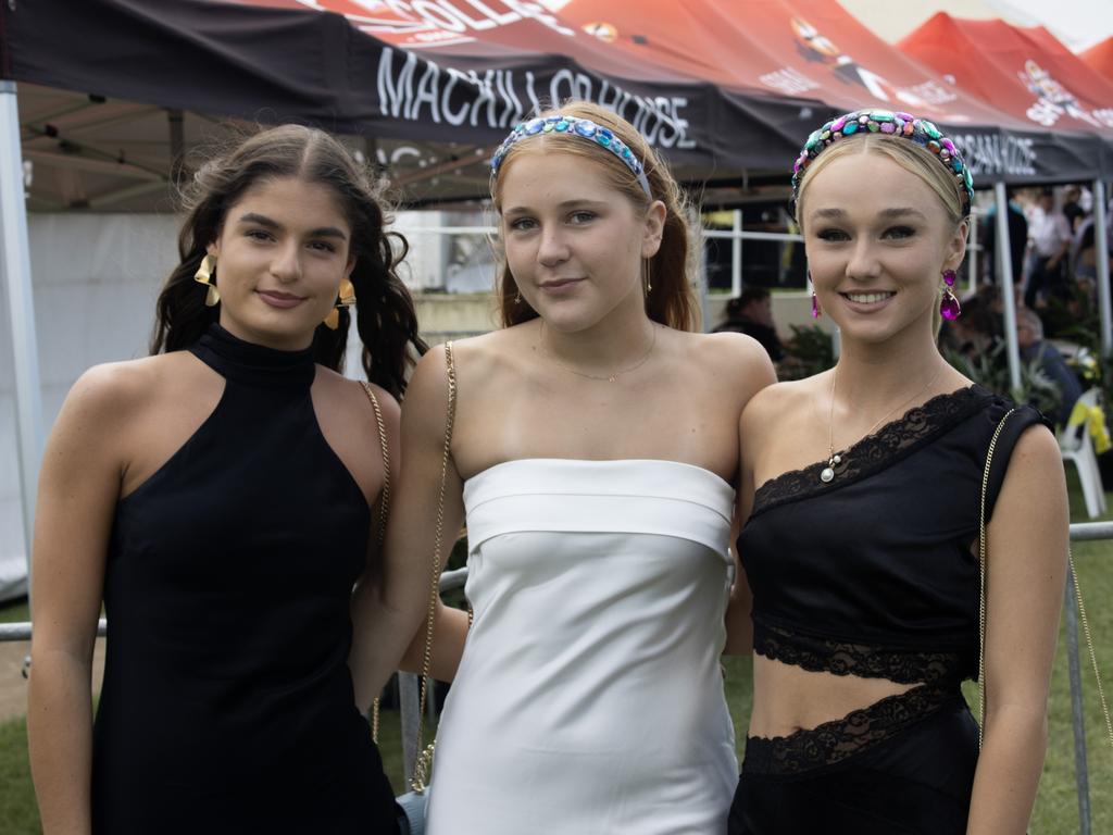 Sophie Galati, Hailie Connor and Ella McLucas at the Bundaberg Catholic Schools Race Day.