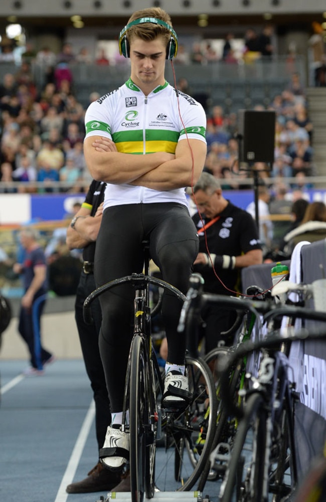 Australian cyclist Matthew Glaetzer warming up in London. Picture: Cycling Australia.