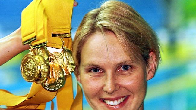 Swimmer Susie O'Neill with six gold medals she won at 1998 Commonwealth Games.