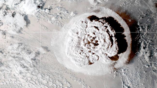 The eruption of the Hunga Tonga-Hunga Haʻapai volcano in Tonga triggered a tsunami. Picture: AFP