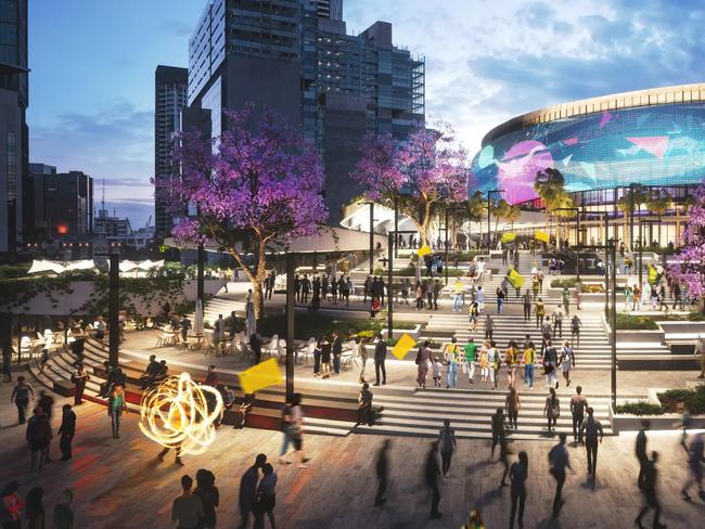 An artists impression of the proposed Brisbane Arena. The new major event venue will be one of two Brisbane 2032 Olympics and Paralympics aquatic venues.