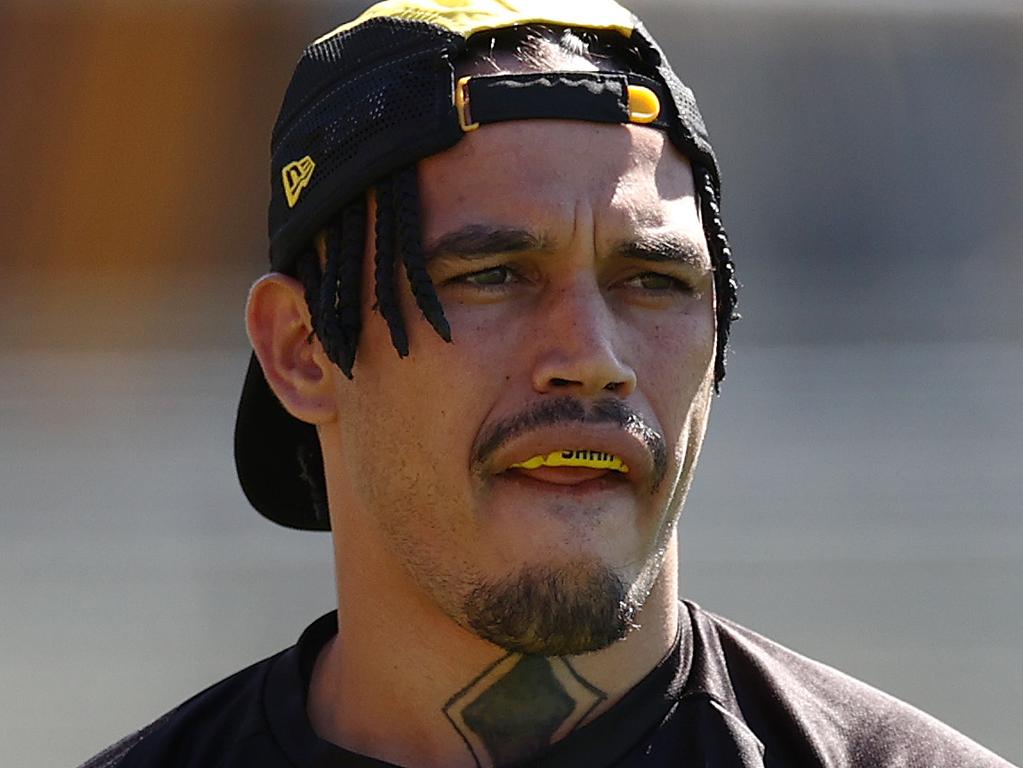 Sydney Stack returns to Punt Rd with a new hairdo and neck ink. Picture: Michael Klein