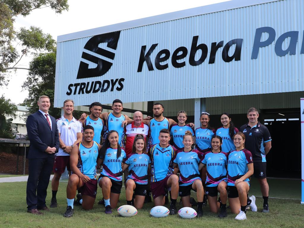 Members of the Keebra Park rugby league academy and school at the opening of the Keebra Park High Performance Centre. Picture: Supplied