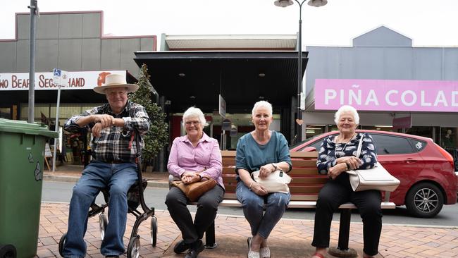 Colin and Libbie Beasley, Anne Nieuwenhuys, and Wilma Green came down to enjoy Buskers on Mary in Gympie. August 18, 2023. Picture: Christine Schindler