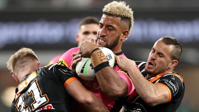 Panthers giant Viliame Kikau was a handful for the Tigers’ defence. Picture: Getty Images