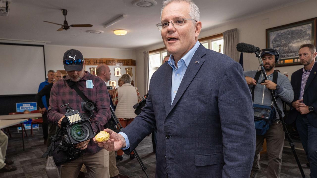 Prime Minister Scott Morrison on the campaign trail on Thursday. Picture: Jason Edwards