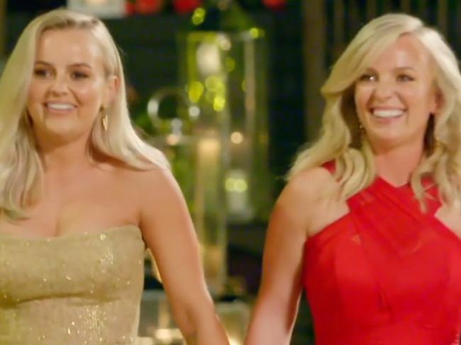 Elly and Becky Miles on The Bachelorette. Picture: Channel 10