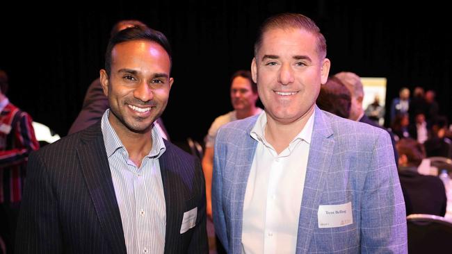 Leon Rebello and Trent Belling at the TSS Foundation Business Breakfast with David Crisafulli at Gold Coast Convention and Exhibition Centre for Gold Coast at Large. Picture, Portia Large.