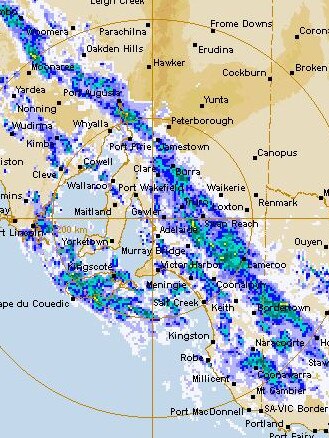 Bureau of Meteorology rain radar at 6.45am on Saturday