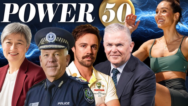 Penny Wong, Grant Stevens, Travis Head, Kevin Gallagher and Kayla Itsines rank among South Australia’s Power 50 of 2023. Artwork: Darren Gover