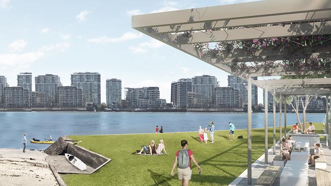 An artist’s impression of a proposed park in the Bulimba Barracks draft masterplan.