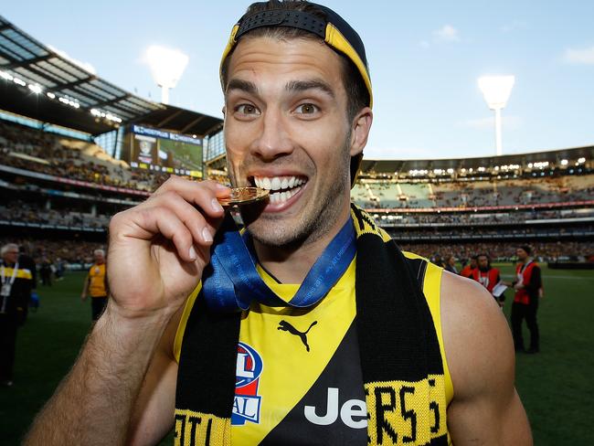 MELBOURNE, AUSTRALIA - SEPTEMBER 30: Alex Rance of the Tigers celebrates during the 2017 Toyota AFL Grand Final match between the Adelaide Crows and the Richmond Tigers at the Melbourne Cricket Ground on September 30, 2017 in Melbourne, Australia. (Photo by Michael Willson/AFL Media/Getty Images)