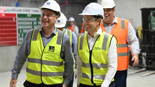 Queensland Premier David Crisafulli and Mr Schrinner inspect the new Brisbane Metro tunnel earlier this month. Picture: Lyndon Mechielsen