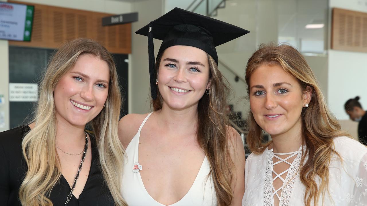 Griffith business school graduation at Gold Coast Convention Centre. Eirin AaenNordli, Frida Santina Soerholt and Vendela Rothoff. Picture Glenn Hampson