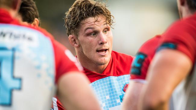 Michael Hooper during the Waratahs’ trial match against the Melbourne Rebels at Brookvale Oval on Thursday night. Photo: RUGBY.com.au/Stuart Walmsley