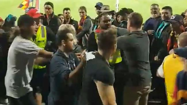 Pictures of a brawl at Adelaide Oval on Saturday.