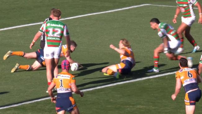 And Clune grounded the ball with Cody Walker on the edge of frame. Photo: Fox Sports