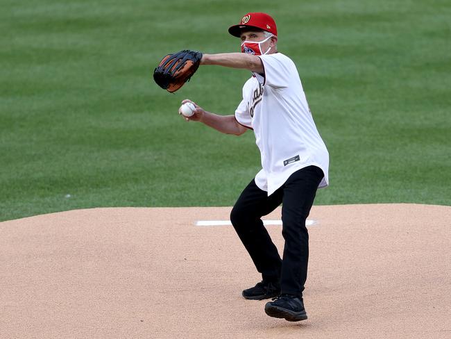 Dr. Anthony Fauci throws out the ceremonial first pitch prior to the game between the New York Yankees and the Washington Nationals at Nationals Park on July 23 in Washington, DC. Picture: Rob Carr/Getty Images