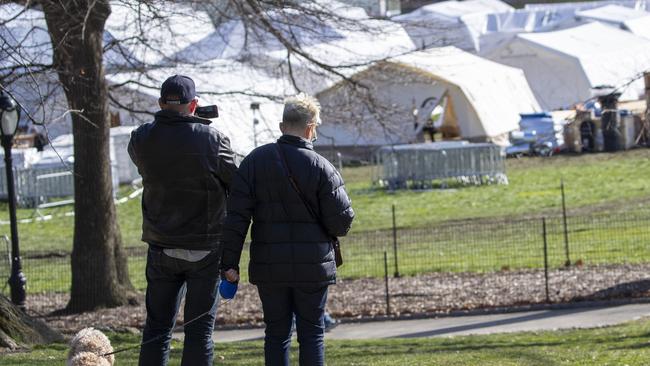 A couple look over the Samaritan's Purse field hospital in New York's Central Park. Picture: AP.