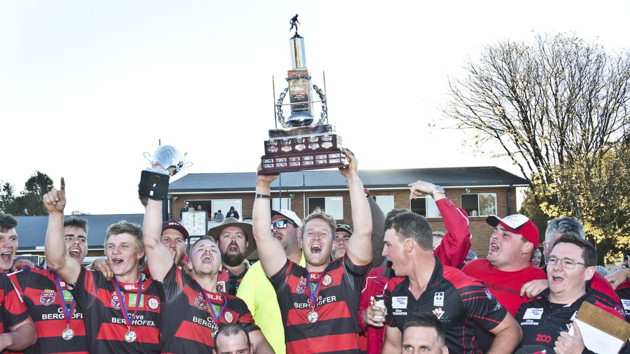 Valleys celebrate their win in the TRL grand final, Wattles vs Valleys. Sunday, 2nd Sep, 2018.