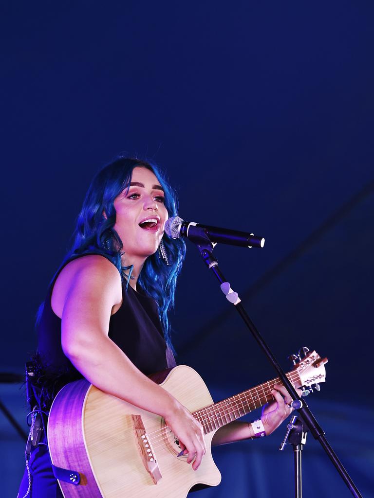 Amy Sheppard and her band perform at the Savannah in the Round music festival, held at Kerribee Park rodeo grounds, Mareeba. Picture: Brendan Radke