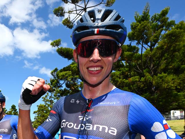 GEELONG, AUSTRALIA - JANUARY 28: Race winner Laurence Pithie of New Zealand and Team Groupama-FDJ reacts after the 8th Cadel Evans Great Ocean Road Race 2024 - Men's Elite a 174.3km one day race from Geelong to Geelong / #UCIWT / on January 28, 2024 in Geelong, Australia. (Photo by Tim de Waele/Getty Images)