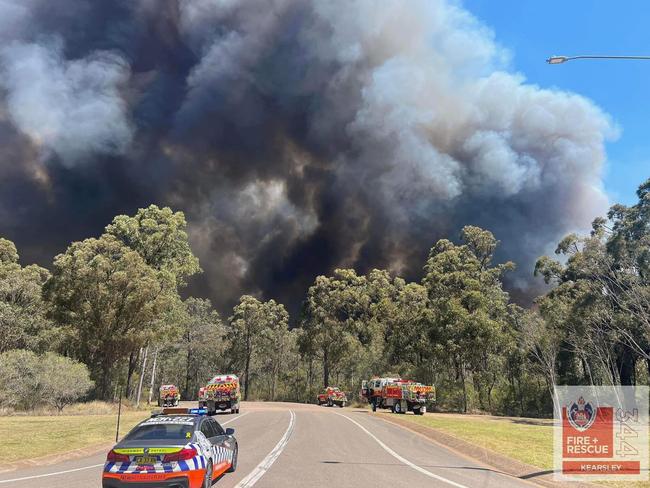 A bushfire which threatened parts of Kearsley and Abernethy in the Hunter Valley, October 3. Picture: Fire and Rescue Station 344 Kearsley.