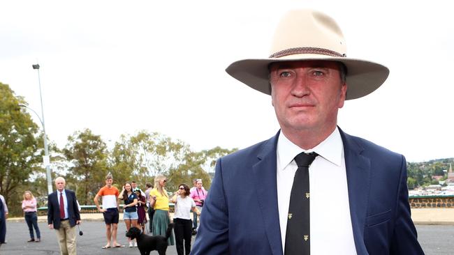 Barnaby Joyce arrives at his news conference yesterday to announce his resignation. Picture: Hollie Adams