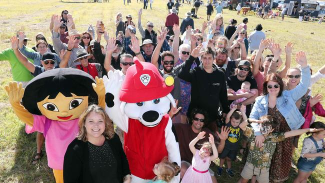 Hayley Paddon with supporters including Dora and Marshall from Paw Patrol at a King’s Forest Hospital campaign day. Photo by Richard Gosling