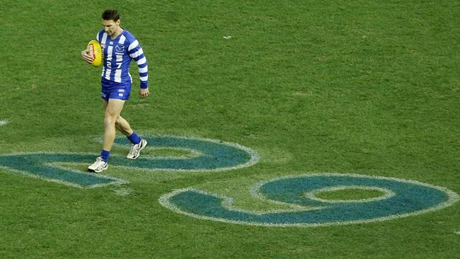 Brent Harvey warming up ahead of his 427th game. Picture: Michael Klein