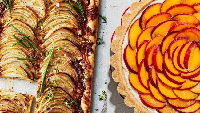 Savoury and sweet. French onion tart by David Herbert and Peach pie by Elizabeth Hewson