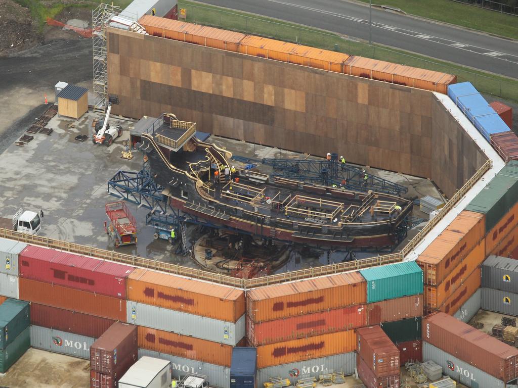 Work continues on the set of the latest Pirates of the Caribbean film, Dead Men Tell No Tales, being shot in Maudsland on the Gold Coast. Picture by Scott Fletcher