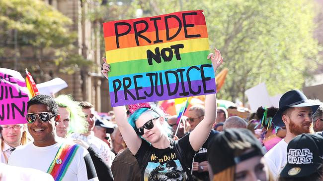 Supporters of same-sex marriage rally for the cause. Picture: AAP