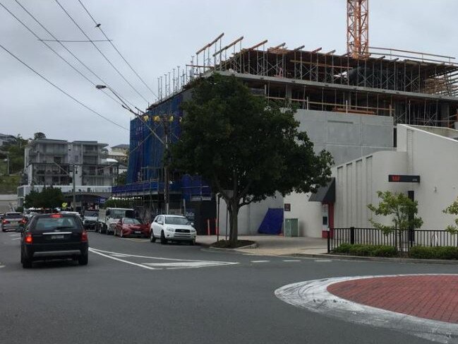 The shop top housing at 5-7 Church St, the old carpark, is under construction.