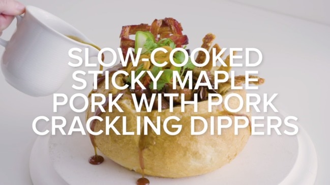 Slow-cooked Sticky Maple Pork with Pork Crackling Dippers