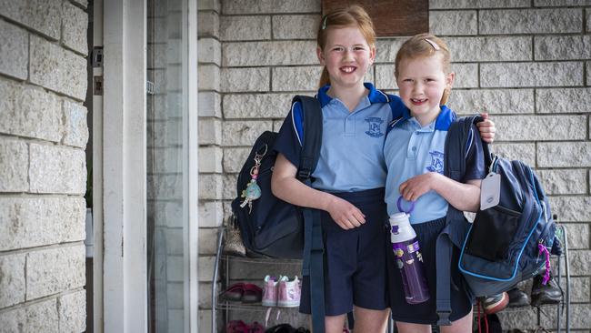 Sisters Avalon, 8 and Florence Teirney, 6 attend Lindisfarne Primary School. Picture: LUKE BOWDEN