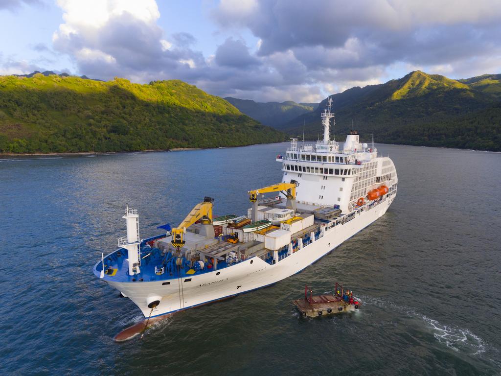 Aranui 5 arrives at Nuka Hiva in the Marquesas Islands. Picture: Aranui Cruises