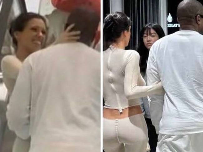 Bianca Censori and Kanye West appeared to pack on the PDA in Tokyo this week. Picture: BackGrid