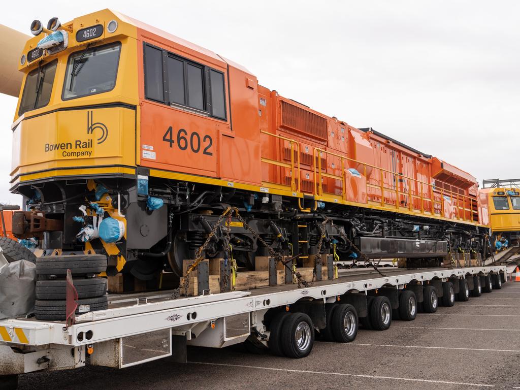 Bowen Rail Company locomotives destined to haul coal for Adani's Carmichael Mine arrive at Port of Townsville. Picture: Contributed