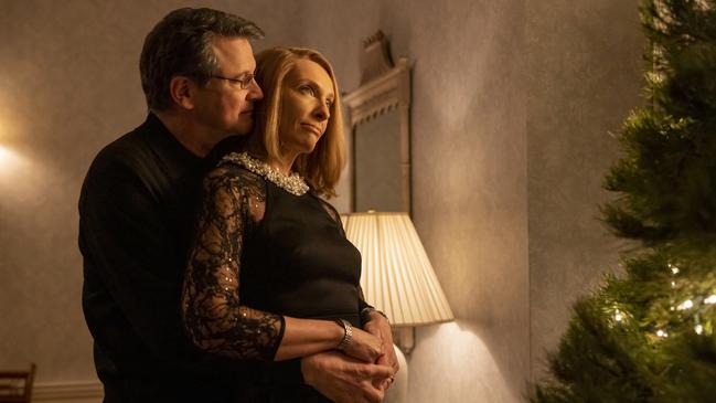 Colin Firth and Toni Collette in a Scene from the Binge crime drama The Staircase.