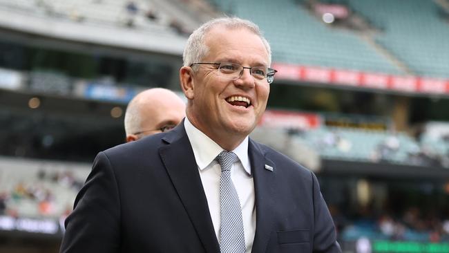 MELBOURNE. 307/03/2022.   Shane Warne memorial service at the MCG.   pRIME minister Scott Morrison  . Photo by Michael Klein