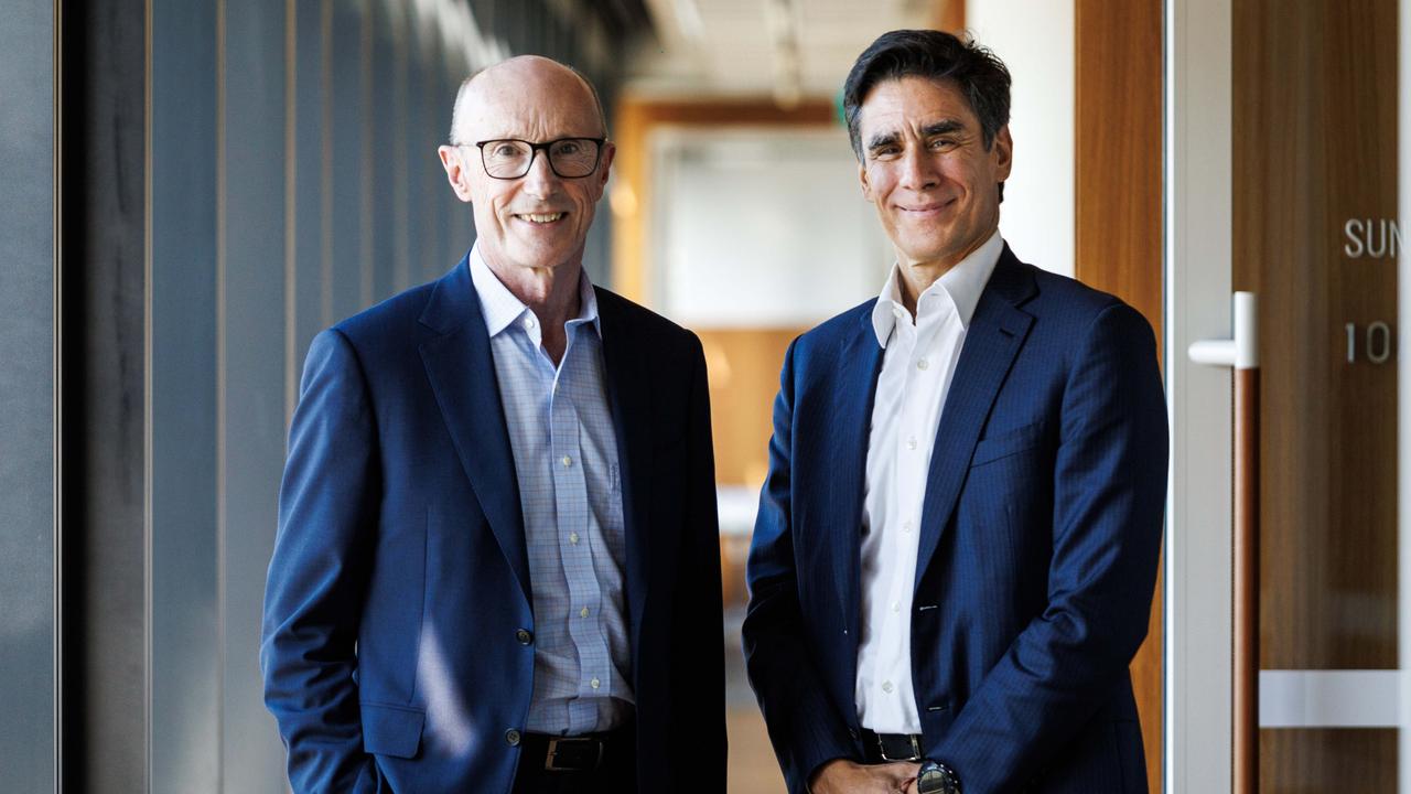 Paul O’Sullivan with incoming ANZ chief executive Nuno Matos. Picture: Aaron Francis