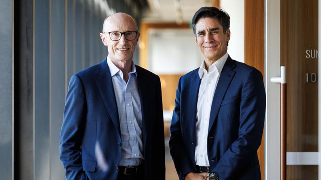 Paul O’Sullivan with incoming ANZ chief executive Nuno Matos. Picture: Aaron Francis