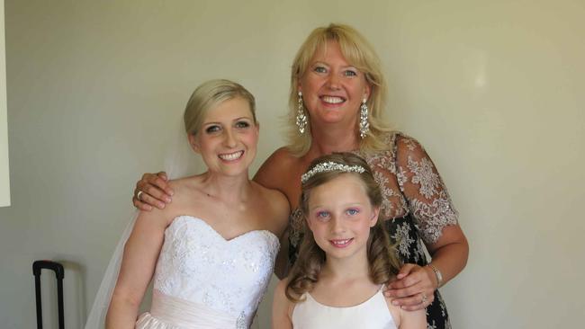 Wendy Makin made the wedding gown for Natalie Turner, the NSW constable who passed away in 2013 from terminal ovarian cancer. Natalie married her husband Matt Turner in the Hunter Valley. Picture: Supplied